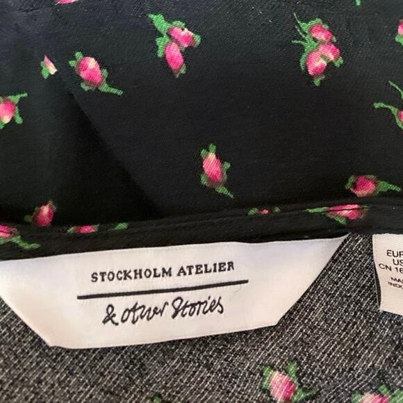 & Other Stories Black Floral Tie Front Sleeveless Cami Camisole Crop Tank Top 4 - Picture 3 of 4